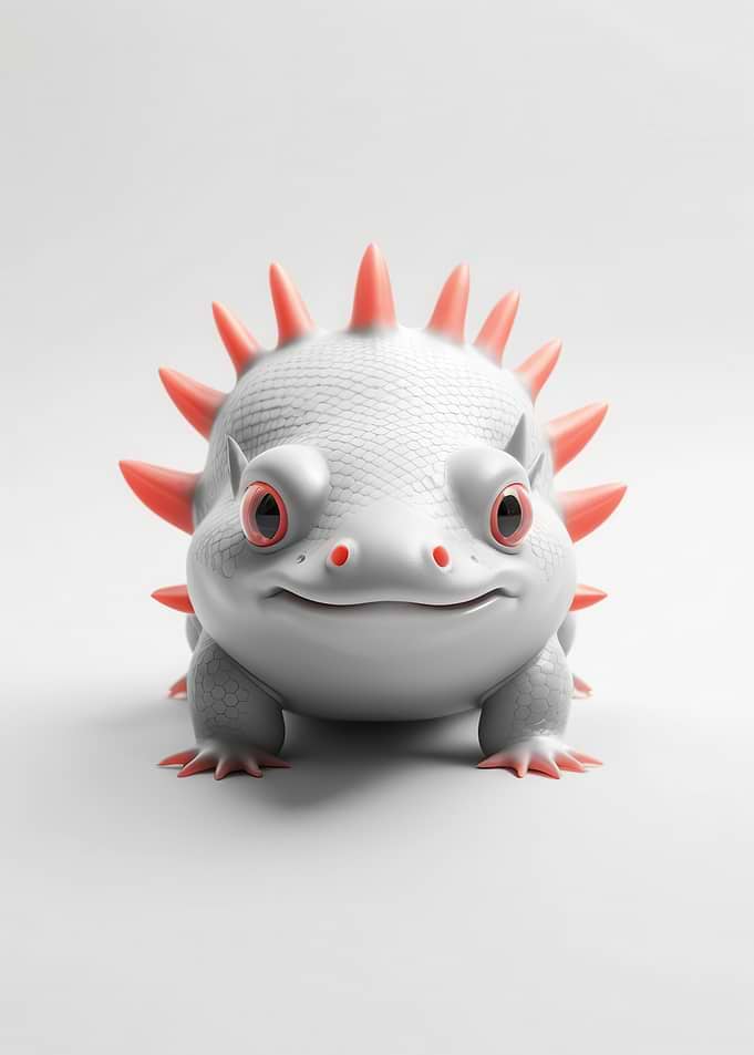 Cute 3D Axolotl Figurine — Minimal White & Coral Digital Sculpture