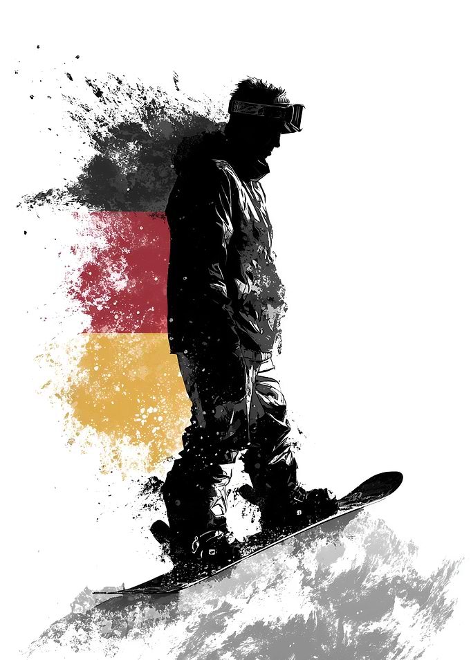 Snowboarder with German Flag Splatter Art