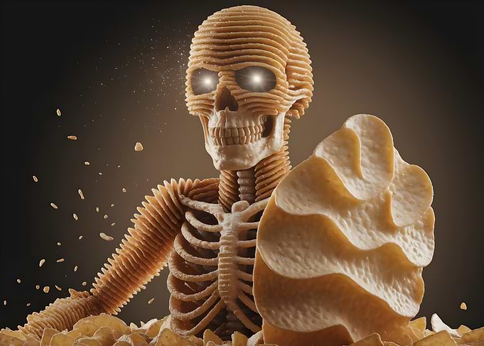 Potato Chip Skeleton with Glowing Eyes
