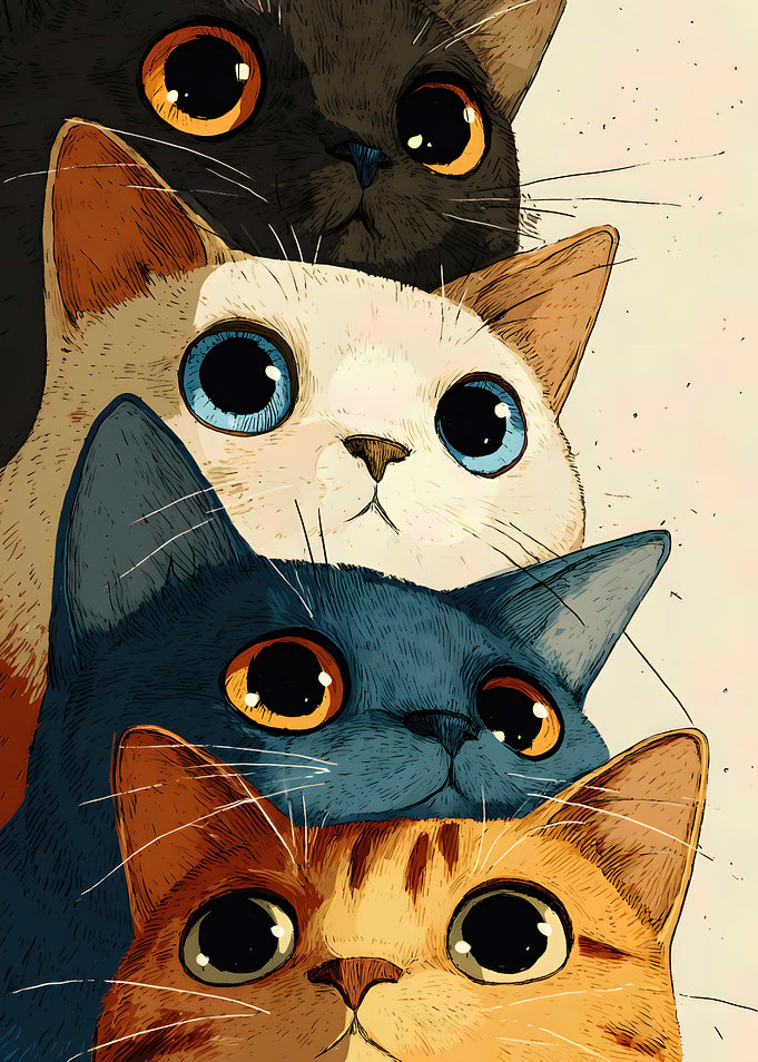 Stack of Cute Cartoon Cats