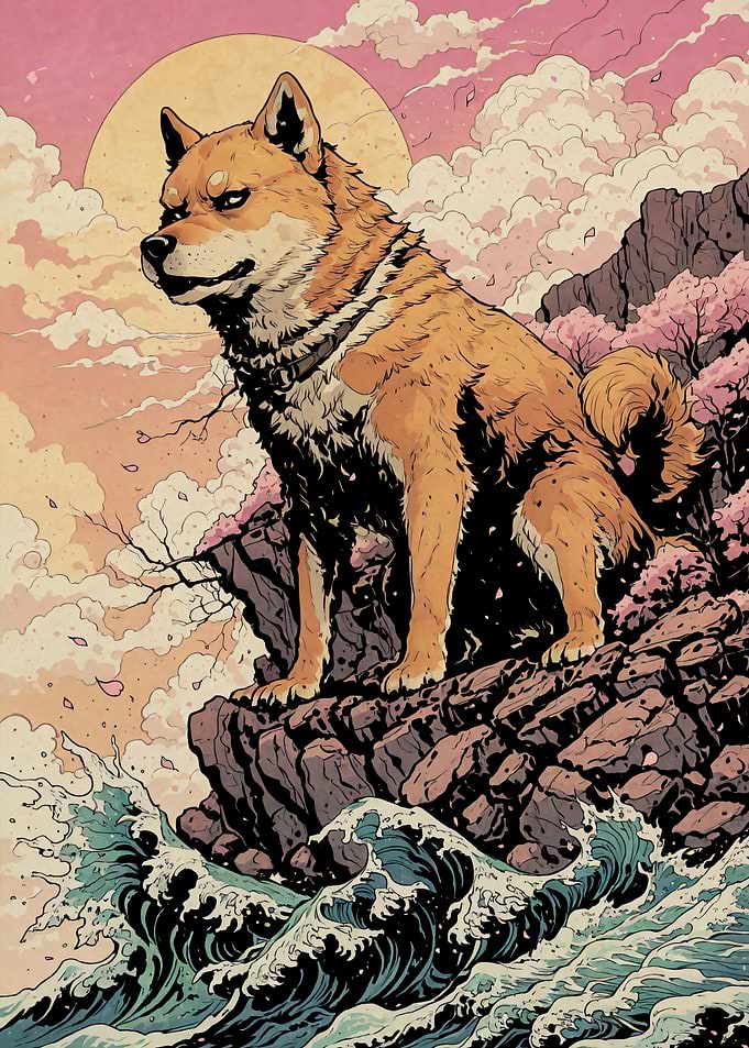 Shiba Inu Dog on Traditional Japanese Art