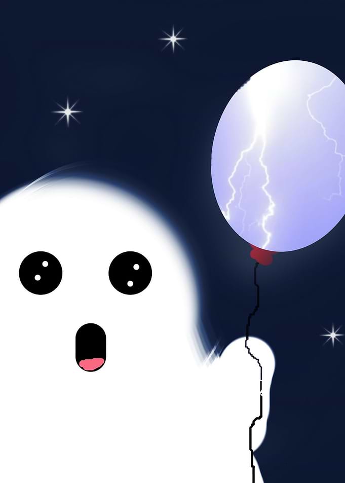 Cute Ghost with Lightning Balloon
