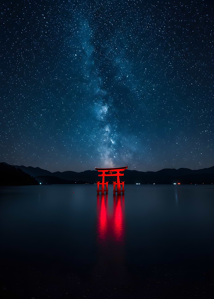 Torii Gate Under Milky Way