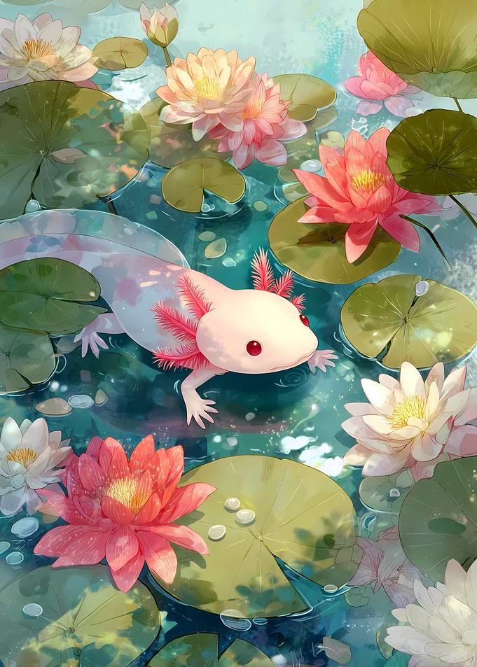 Axolotl in a Lily Pond