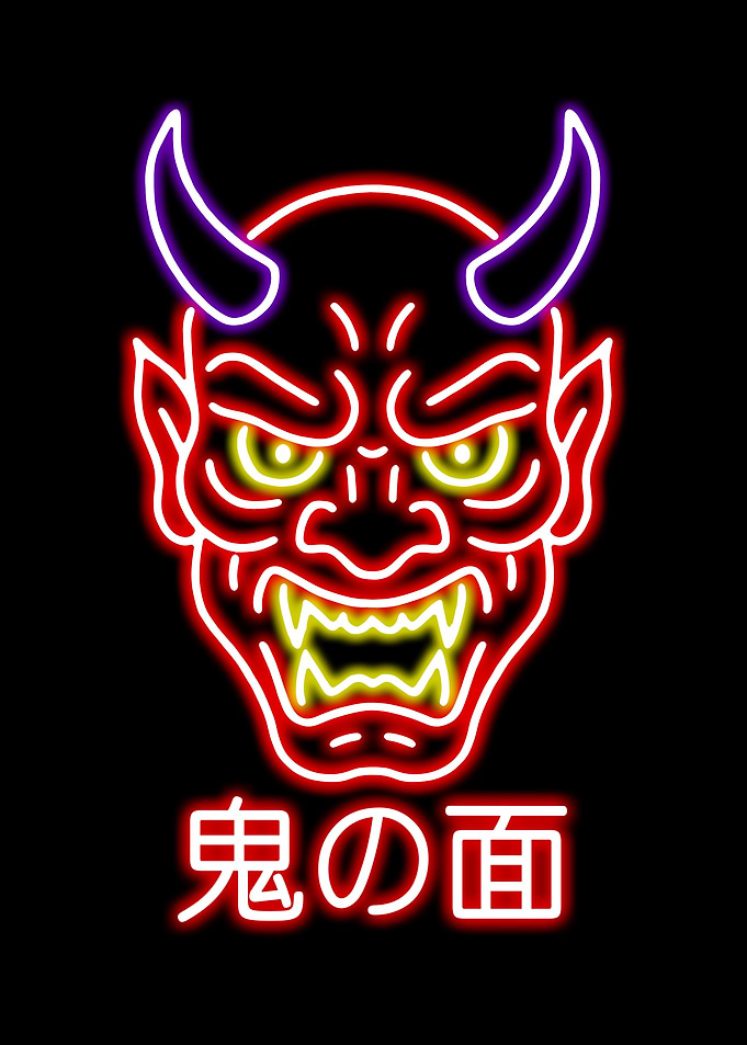 Neon Oni Mask Illustration