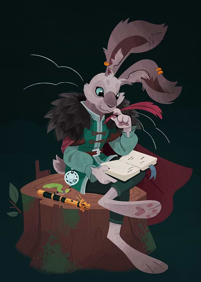 Anthropomorphic Rabbit Writing in a Book