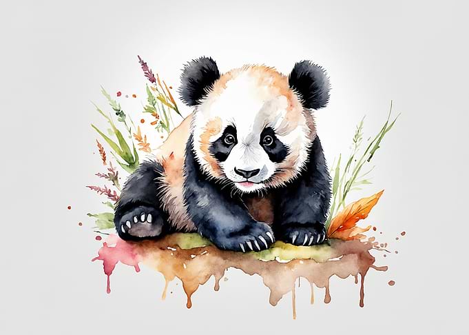 Watercolor Panda with Floral Accents