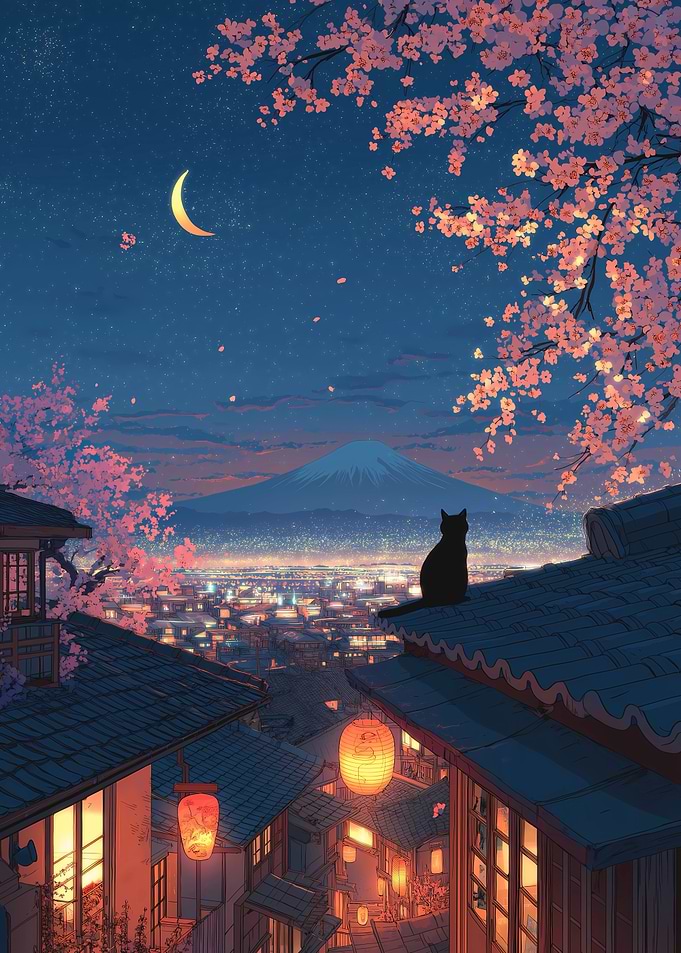 Cat Rooftop Night