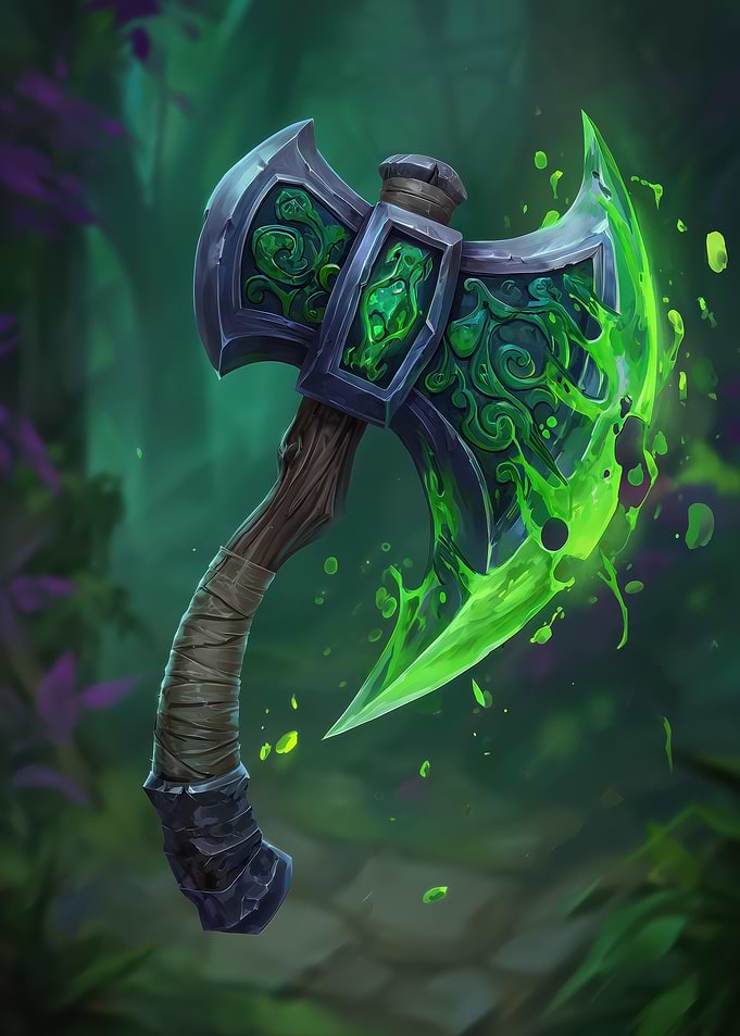 Enchanted Axe with Glowing Green Blade