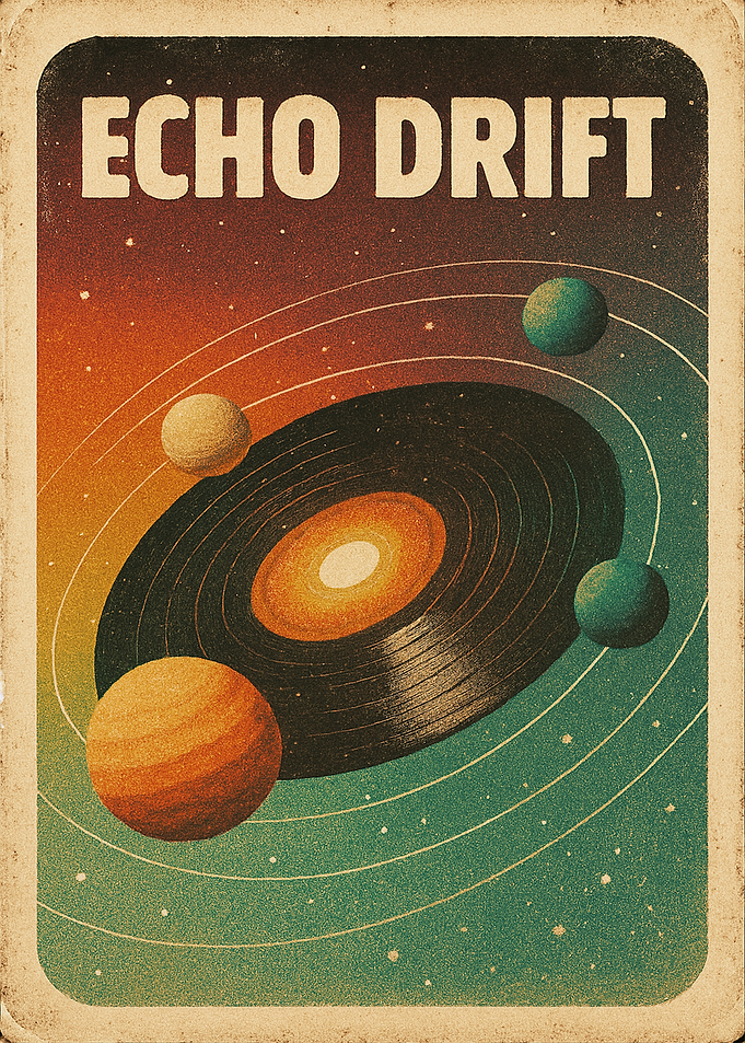 Retro Space Music Wall Art – Echo Drift Vinyl Galaxy Design