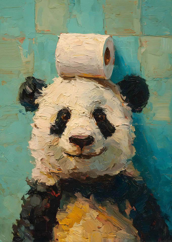 Panda with Toilet Paper Painting