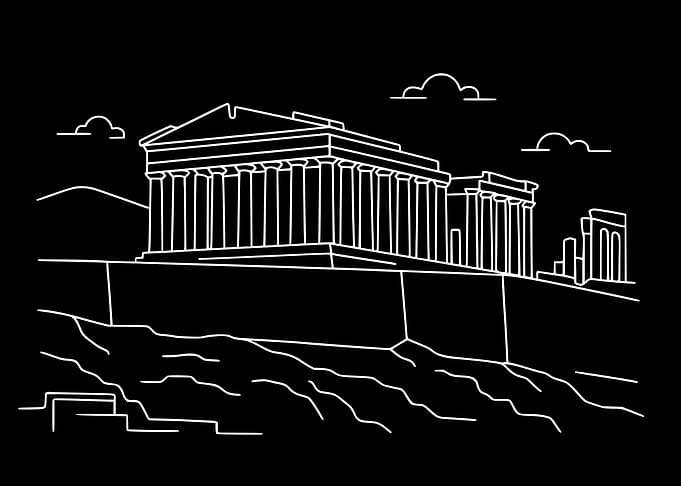 Parthenon – Minimal Line Art on Black Background