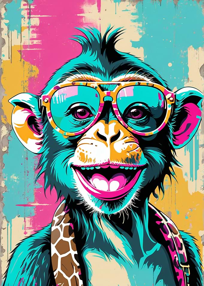 Funky Monkey with Glasses Pop Art