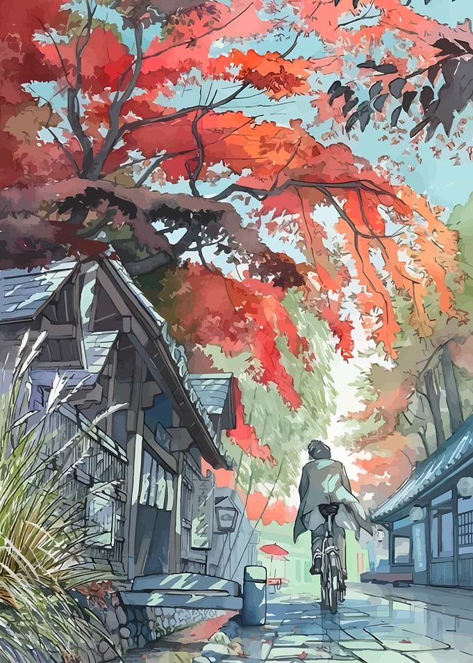 Autumn Ride in a Japanese Village