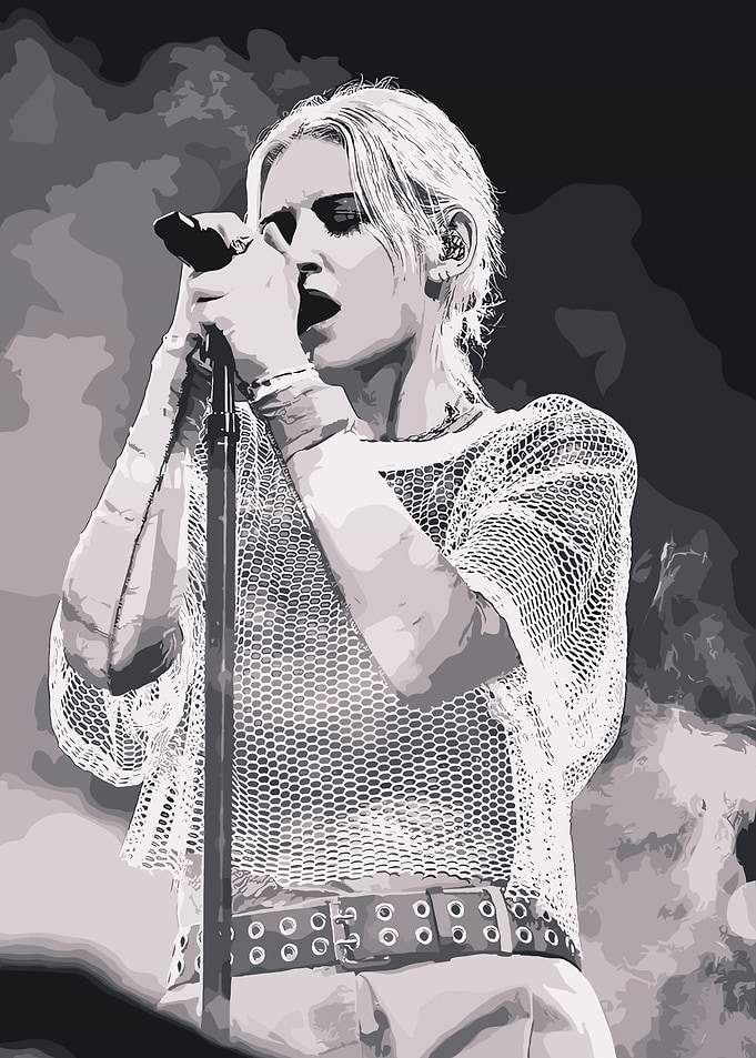 Black and White Singer Illustration