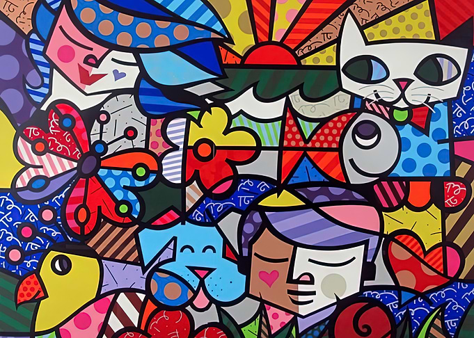 Colorful Abstract Composition with Figures and Animals