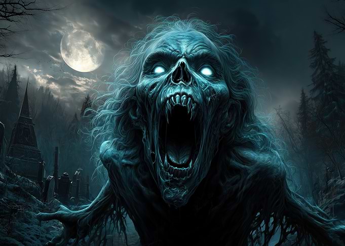 Terrifying Zombie in a Graveyard