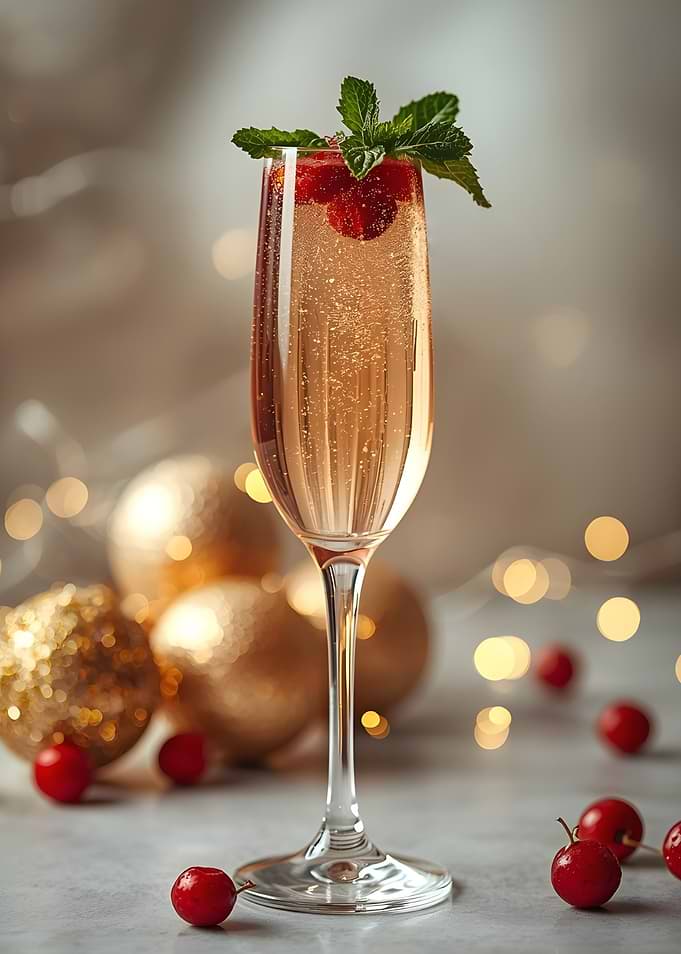 Festive Champagne Cocktail with Berries