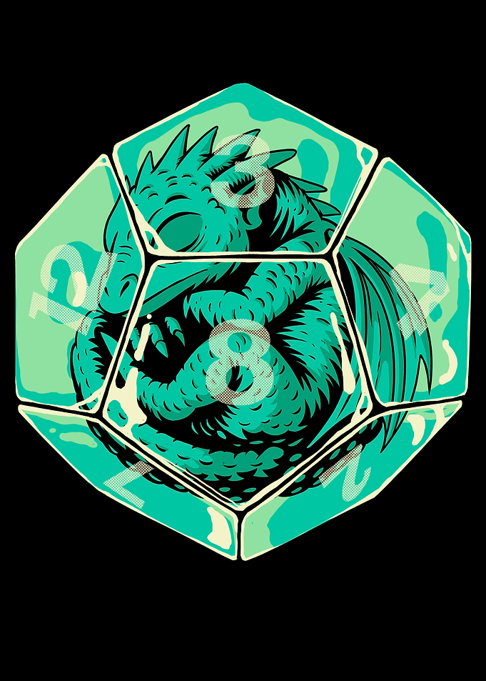 Dragon curled inside a D20 dice