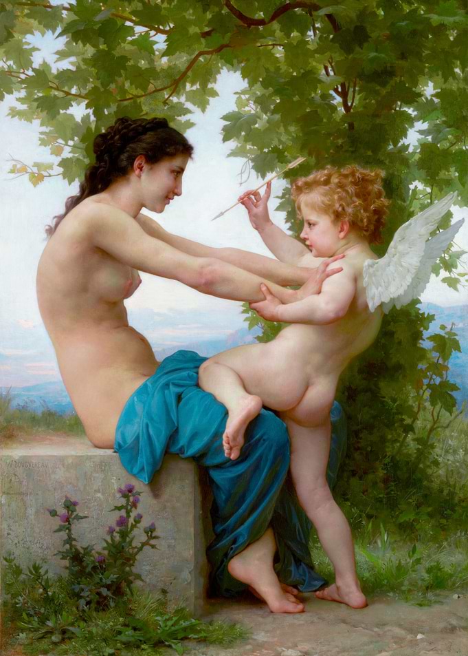 William-Adolphe Bouguereau – A Young Girl Defending Herself against Eros (1825–1905) | High-Resolution