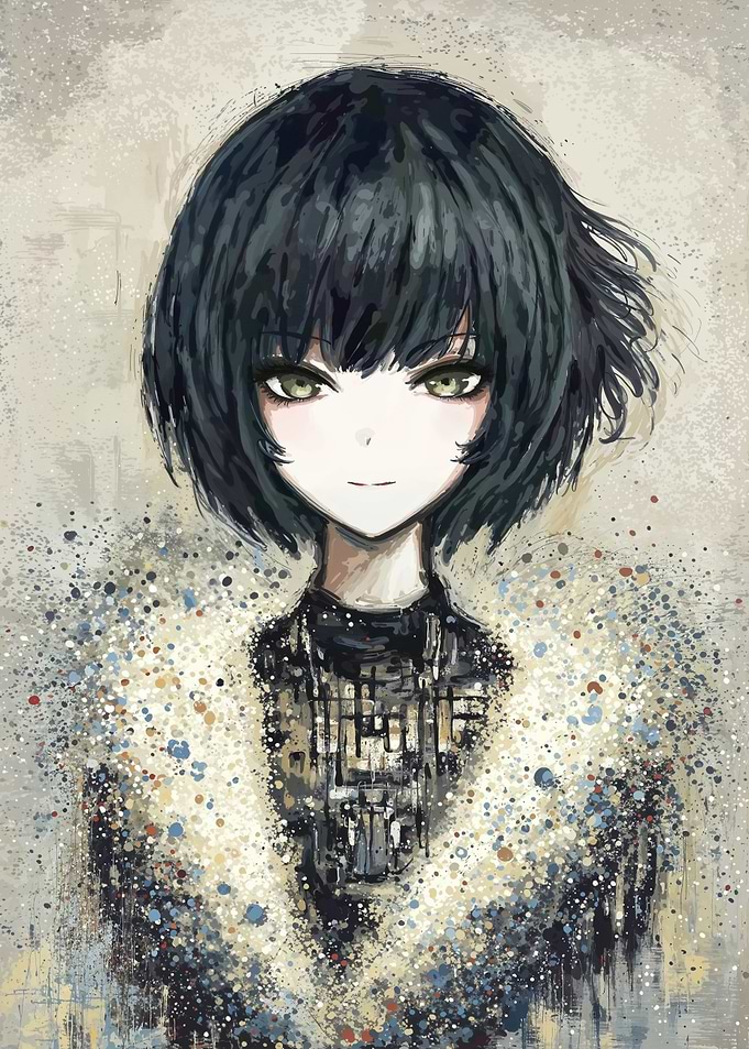 Anime Girl Portrait with Short Black Hair