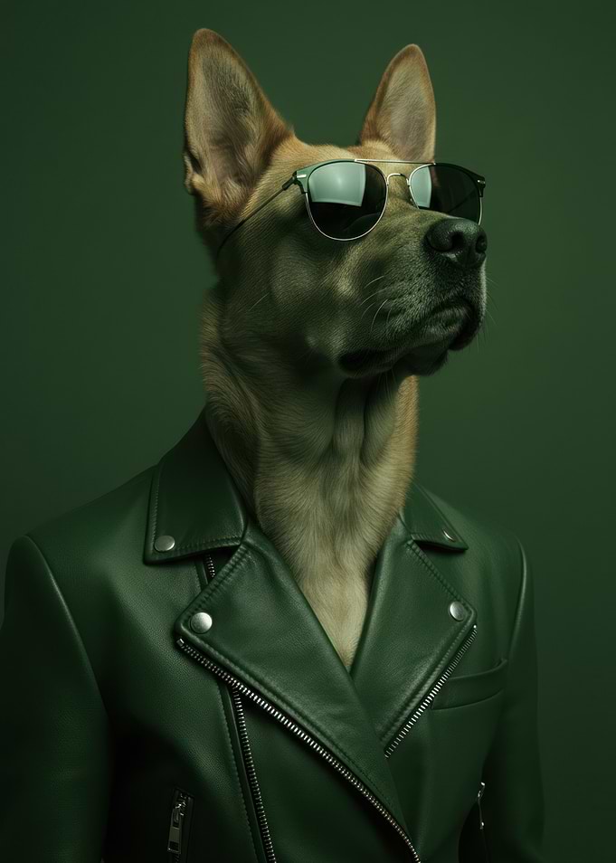 Cool German Shepherd Dog in Leather Jacket