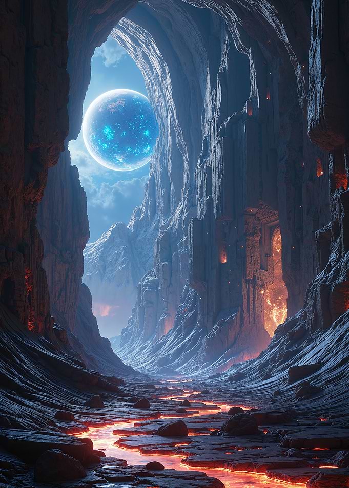 Sci-Fi Canyon with Lava River