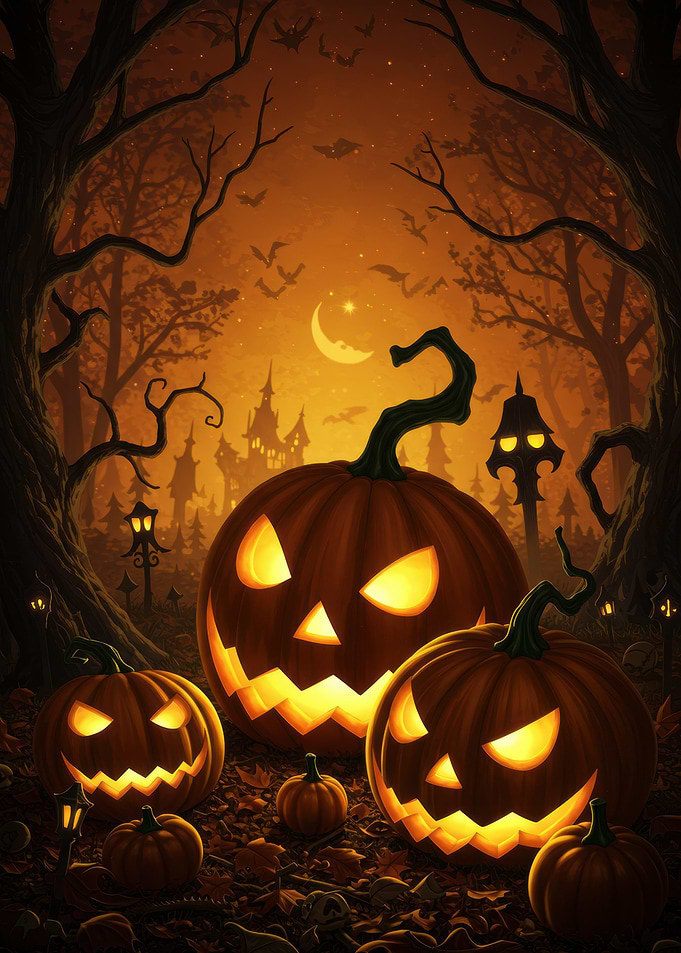 Halloween Pumpkins in Spooky Forest
