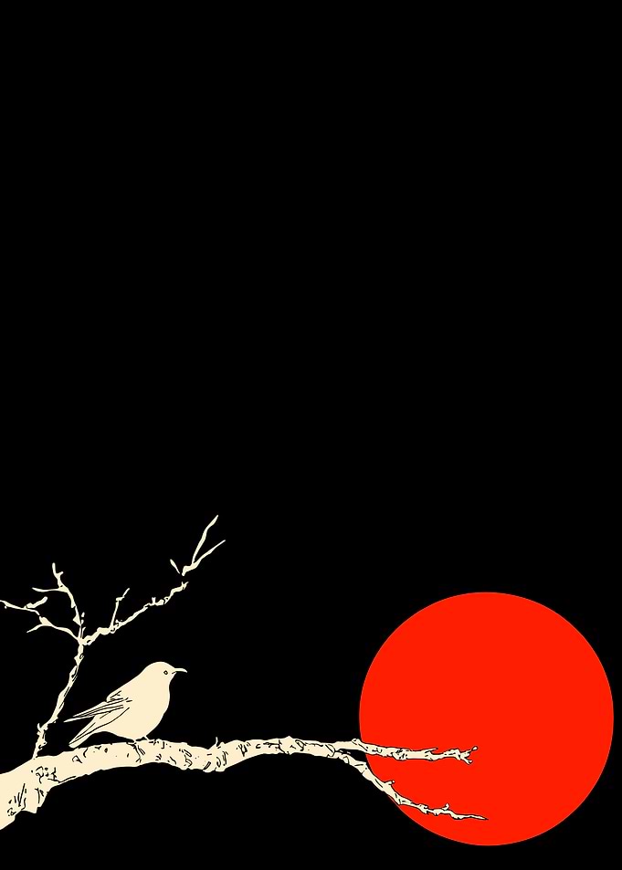Bird on Branch with Red Sun