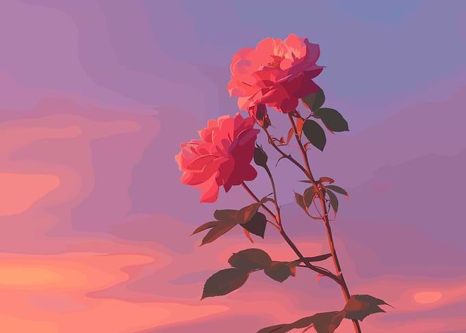 Pink Roses Against Sunset Sky