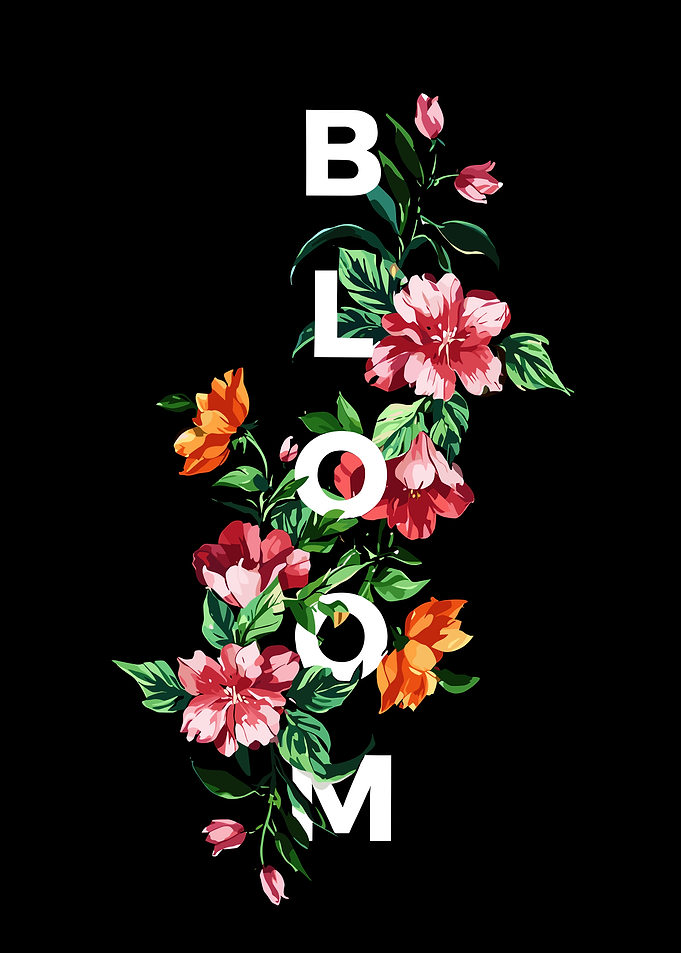 Bloom floral design on black background