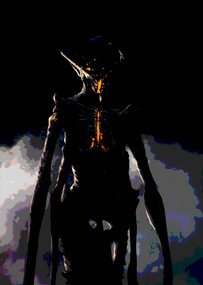 Dark Alien Creature with Glowing Core