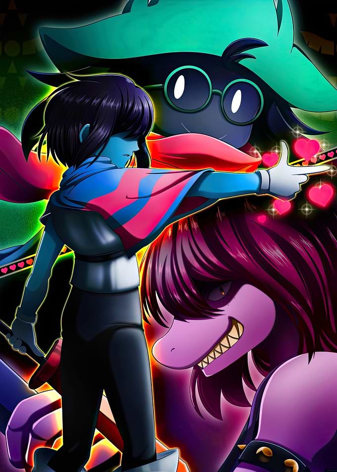 Deltarune characters: Kris, Ralsei, Susie