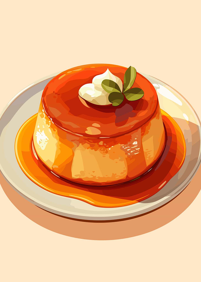Delicious Flan Dessert Illustration