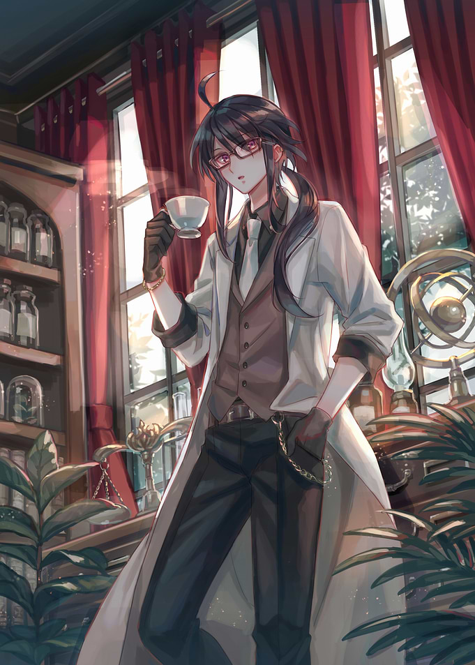 Anime Scientist with Tea in Laboratory