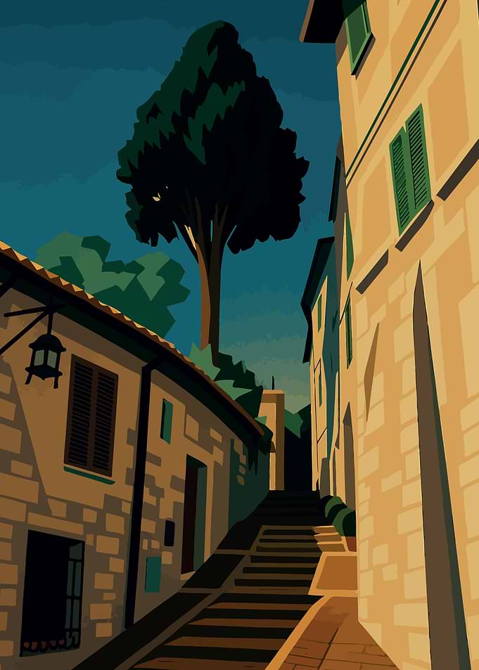 Assise Italian Street Scene Illustration