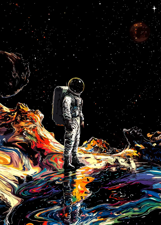 Astronaut on a Colorful Alien Planet