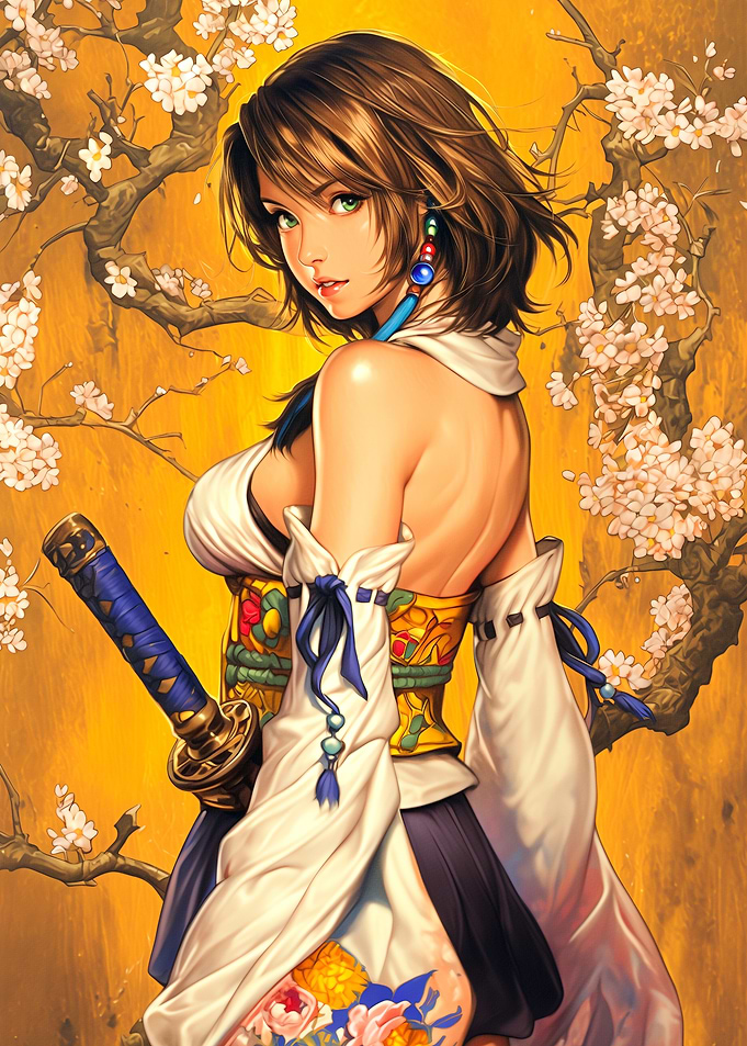 Anime Girl with Sword and Cherry Blossoms