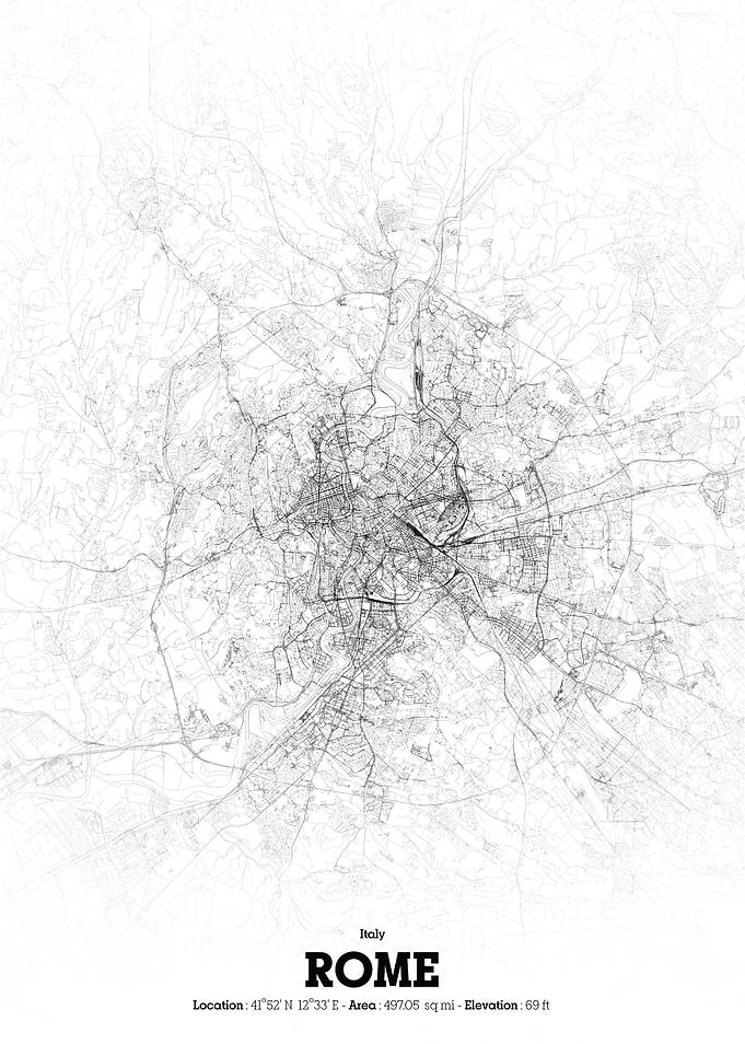 Rome City Map - Black and White