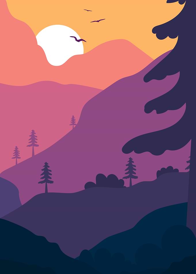 Sunset Mountain Landscape Illustration