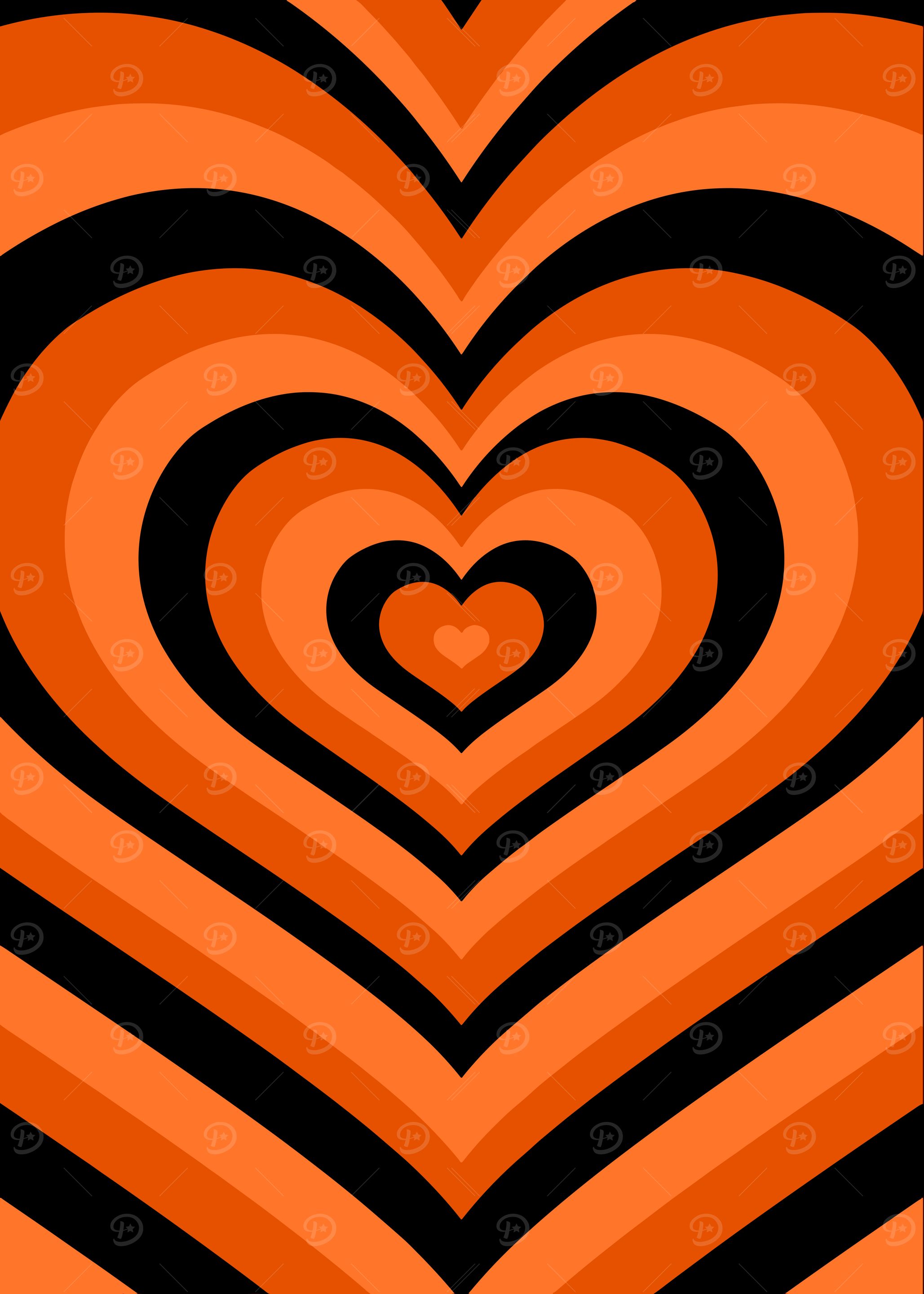 Abstract Heart Pattern in Orange and Black