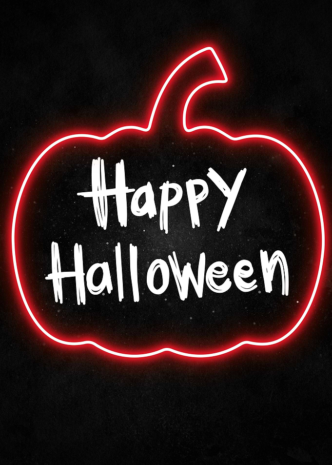 Red Neon Pumpkin – Happy Halloween Wall Art