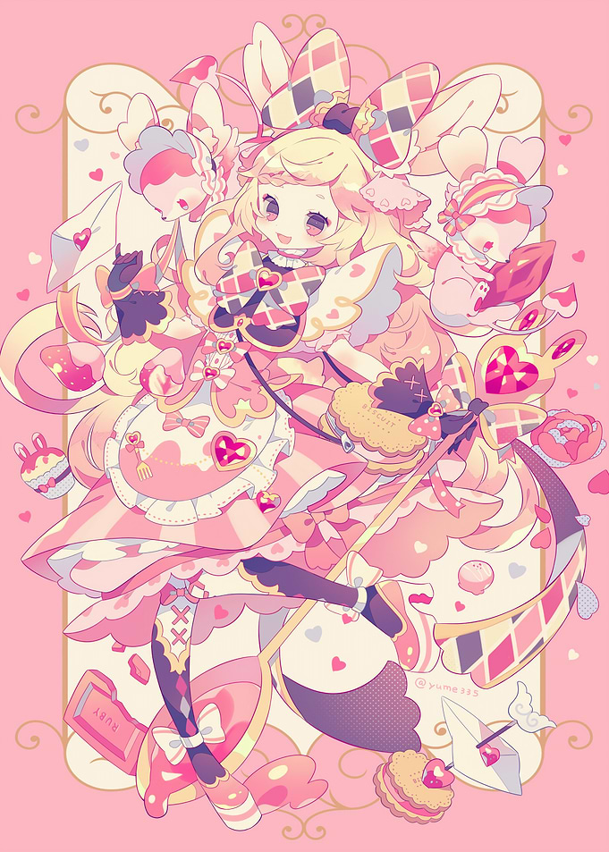 Pink Anime Girl with Rabbit Accessories