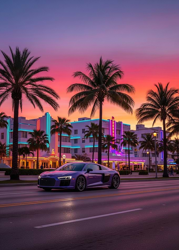 Miami Beach Audi R8 Sunset