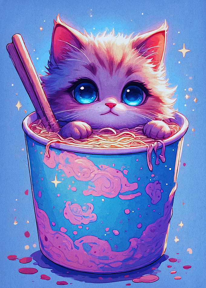 Cute Kitten in Ramen Cup