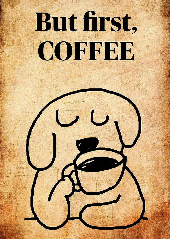 But first, coffee dog illustration