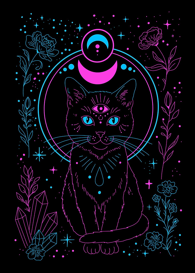 Mystical Cat with Third Eye Illustration
