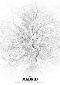 Madrid City Map - Black and White