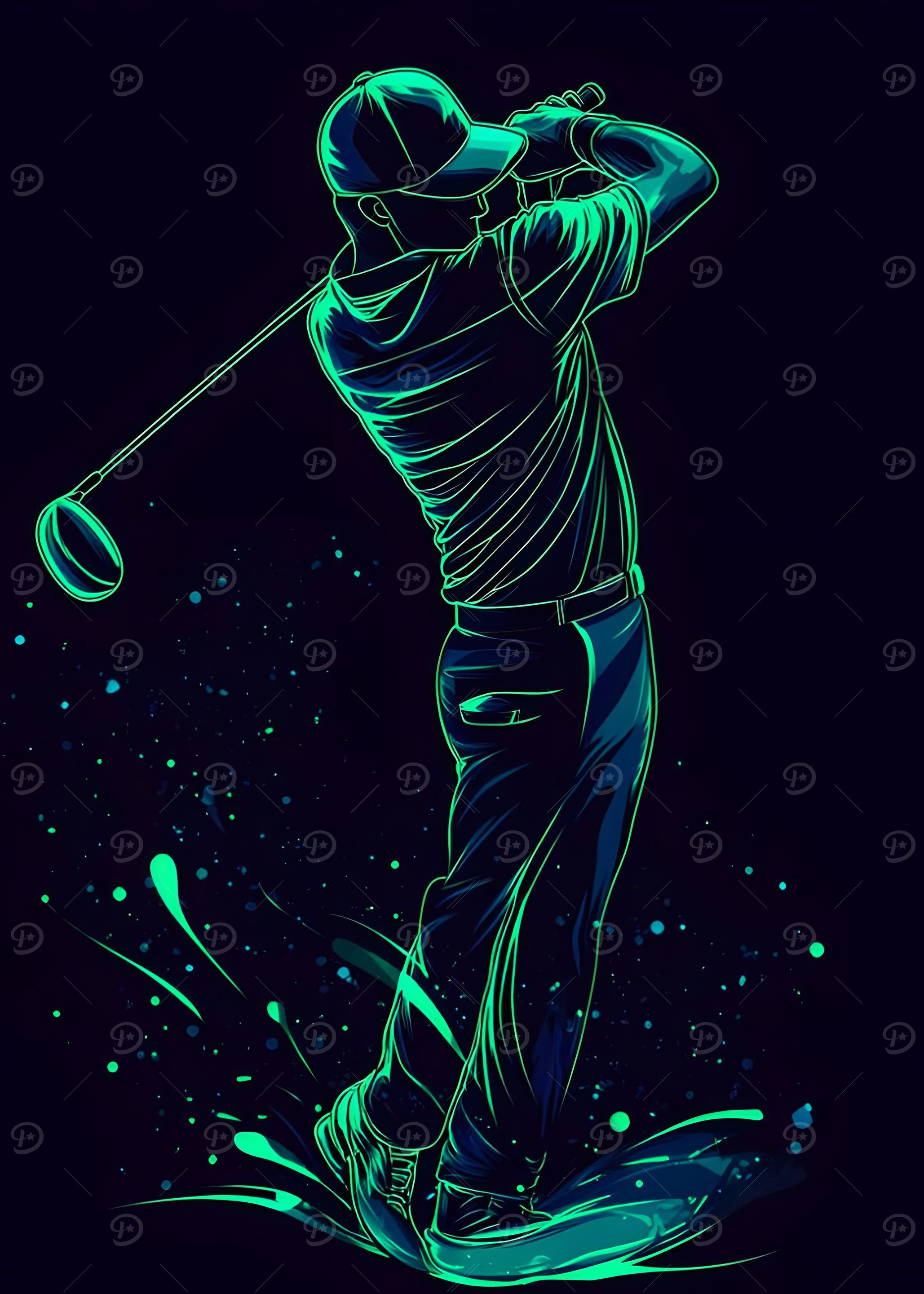Minimalist Golfer Green Glow Silhouette