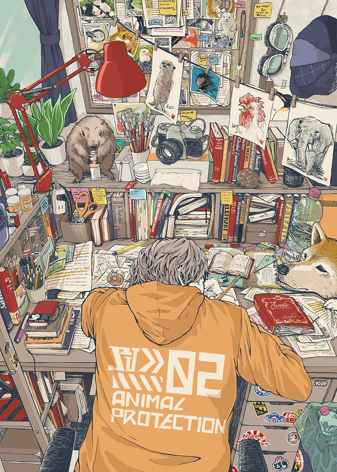 Animal Protection Artist's Desk Illustration